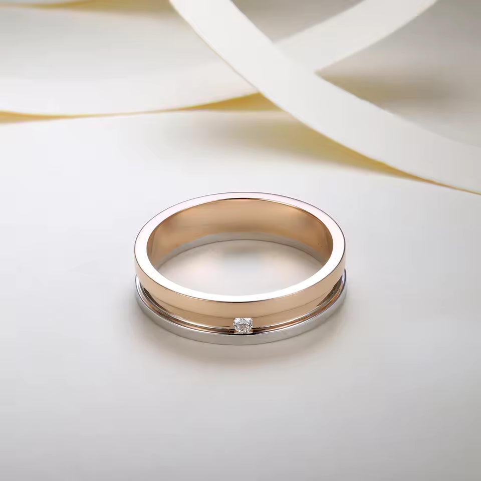 Diamond Ring Luxurious Fashion Design White and Yellow Double-color Combination Ring