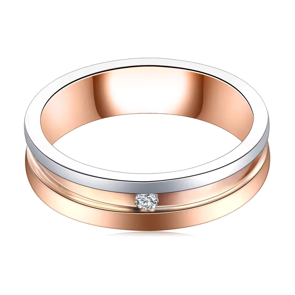 Diamond Ring Luxurious Fashion Design White and Yellow Double-color Combination Ring